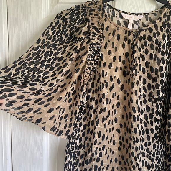 Rebecca Taylor Blouse Sz S Silk Blend Animal Print Semi-Sheer Half Sleeves - Picture 5 of 12